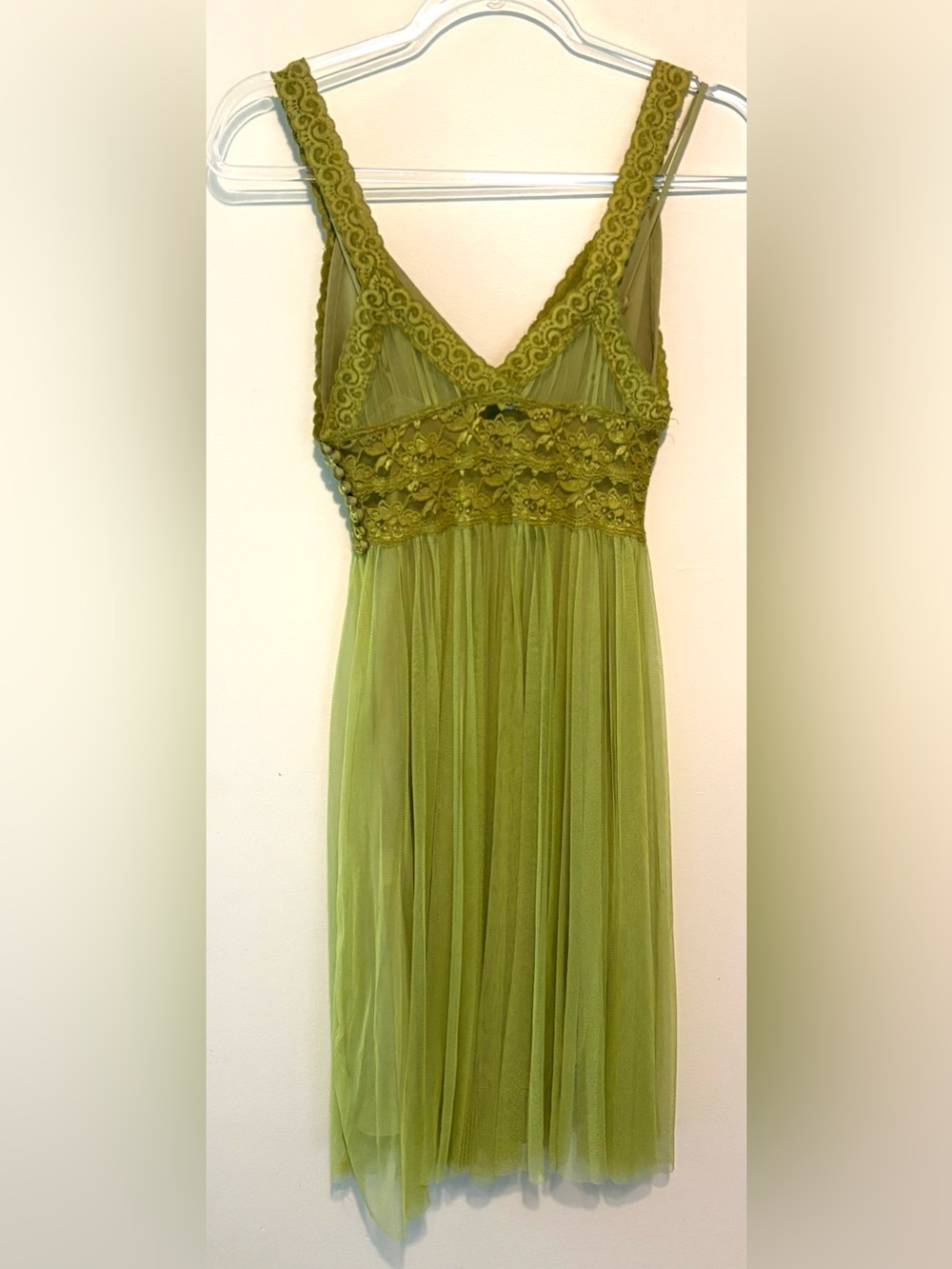 Vintage 90s Betsey Johnson chartreuse pleated tulle babydoll dress - Picture 3 of 12